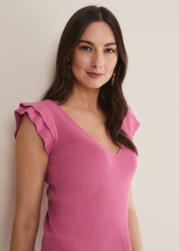 Phase Eight Flory Frill Sleeve Vest Knitwear Pink Australia | NU4508126